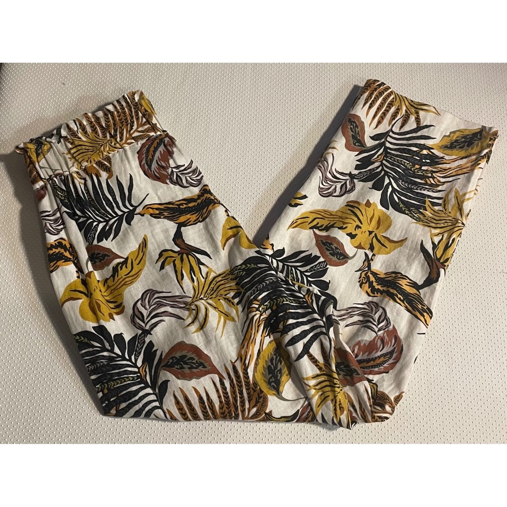 Anthropologie Calligraphie Women's M Tropical Print Drawstring Waist Casual Pant
